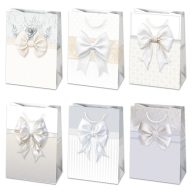   Fehér Bow papír ajándéktasak, ajándékzacskó 23x32x11 cm