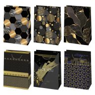   Fekete Arany mintás For You papír ajándéktasak, ajándékzacskó 23x32x11 cm