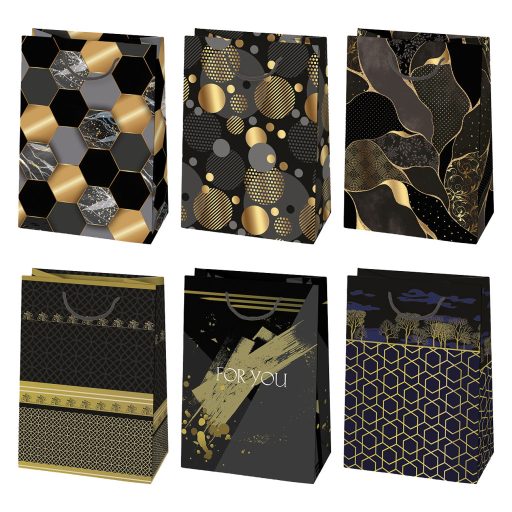 Fekete Arany mintás For You papír ajándéktasak, ajándékzacskó 23x32x11 cm