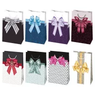   Színes Bow papír ajándéktasak, ajándékzacskó 16x24x7 cm
