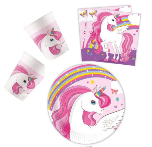 Unicorn Rainbow Colors, Unikornis party szett 36 db-os 20 cm-es tányérral