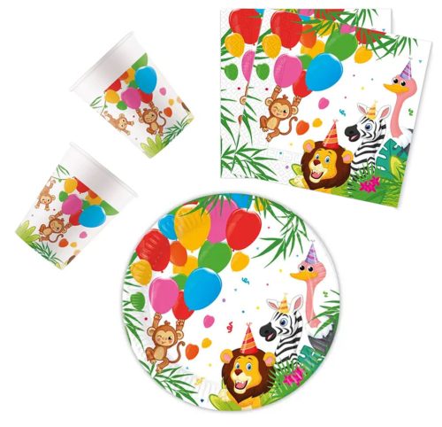 Dzsungel Balloons party szett 36 db-os 23 cm-es tányérral