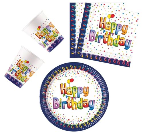 Happy Birthday Multicolor party szett 36 db-os 20 cm-es tányérral