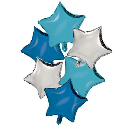 Silver Blue Light Blue Star, Csillag fólia lufi 6 db-os szett 46 cm