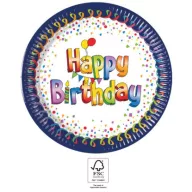 Happy Birthday Multicolor papírtányér 8 db-os 23 cm FSC