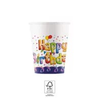 Happy Birthday Multicolor papír pohár 8 db-os 200 ml FSC