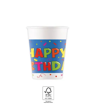 Happy Birthday Kokliko papír pohár 8 db-os 200 ml FSC