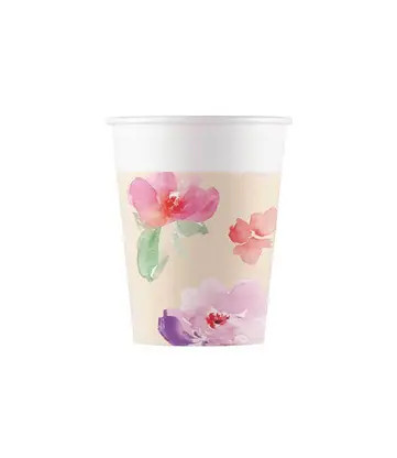 Watercolor Flowers, Virág papír pohár 8 db-os 200 ml
