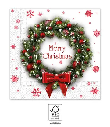 Karácsonyi Merry Xmas Wreath szalvéta 20 db-os 33x33 cm FSC