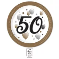 Happy Birthday 50 Milestone papírtányér 8 db-os 23 cm FSC