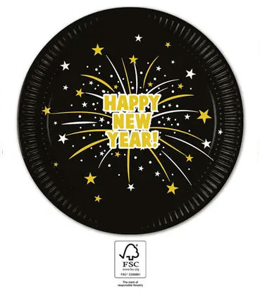 Happy New Year Flares papírtányér 8 db-os 23 cm FSC