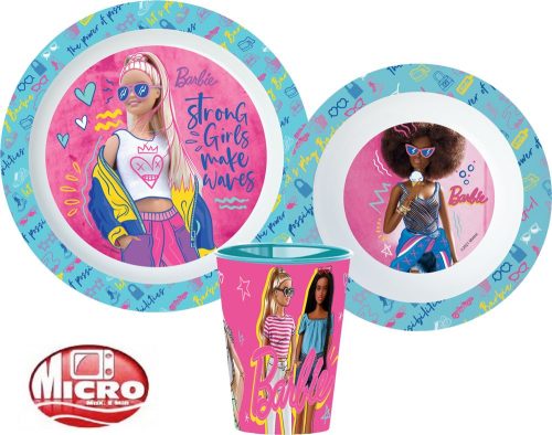 Barbie étkészlet, micro műanyag szett, pohárral 260 ml