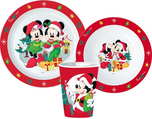 Disney Minnie and Mickey Karácsonyi étkészlet, micro műanyag szett, pohárral 260 ml