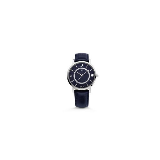 Victoria Ezüst színű köves kék bőr szíjas karóra