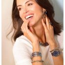 Victoria Ezüst színű köves kék bőr szíjas karóra